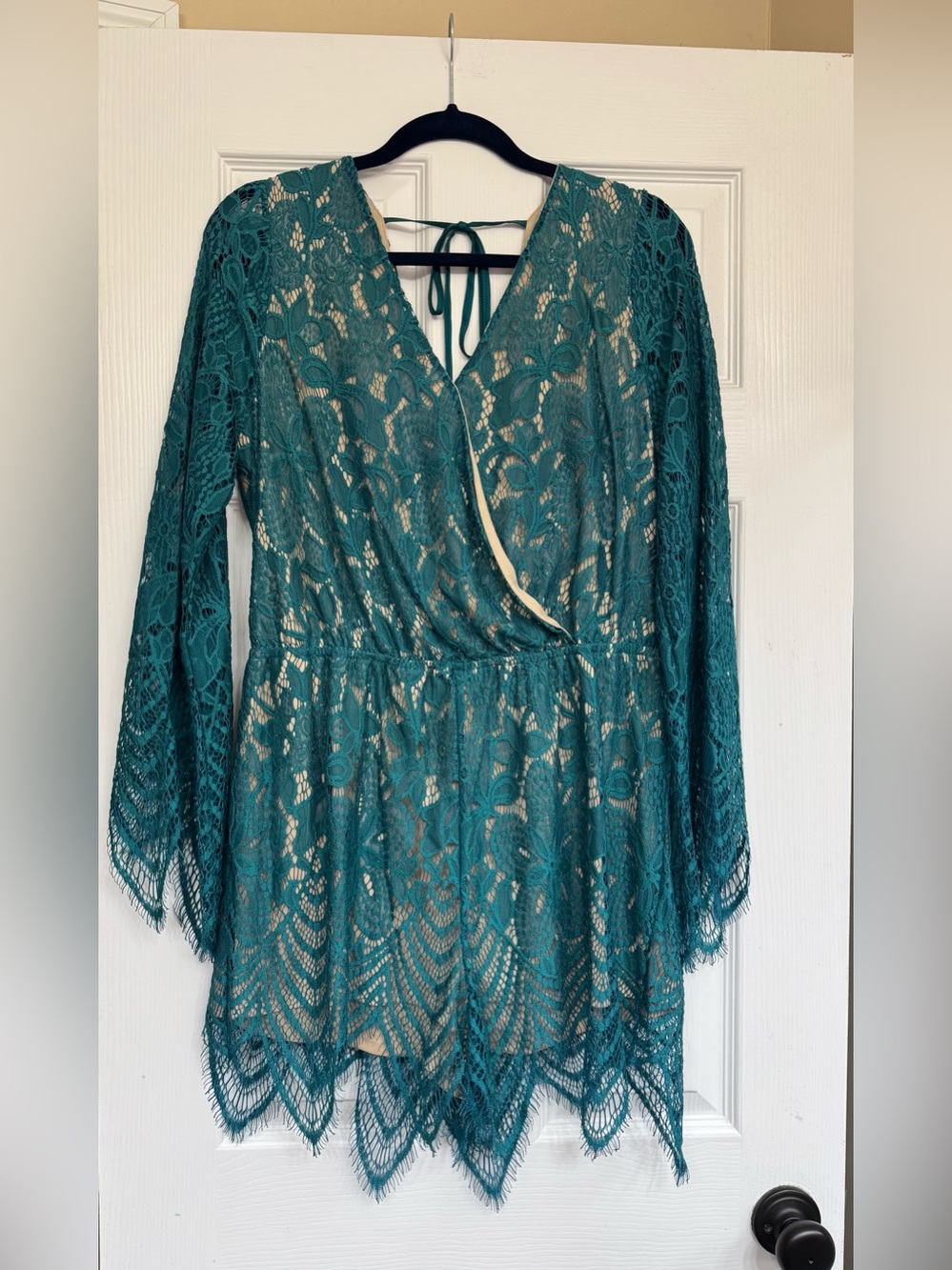 Xhilaration Teal Lace Long Sleeve Romper L